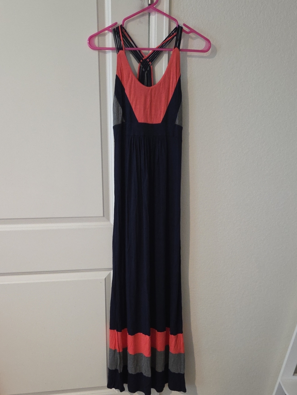 Pink Rose Coral & Navy Colorblock Maxi Dress
